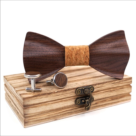 HandCarved KOA Wood BowTie Matching Cufflinks - Picture 2 of 7